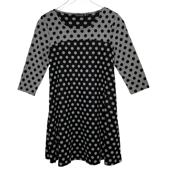 NINA LEONARD Dress Midi Super full Black Gray Polkadot Pullover Scoop neck M - Picture 5 of 5